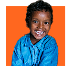 Image of child from India on an orange background